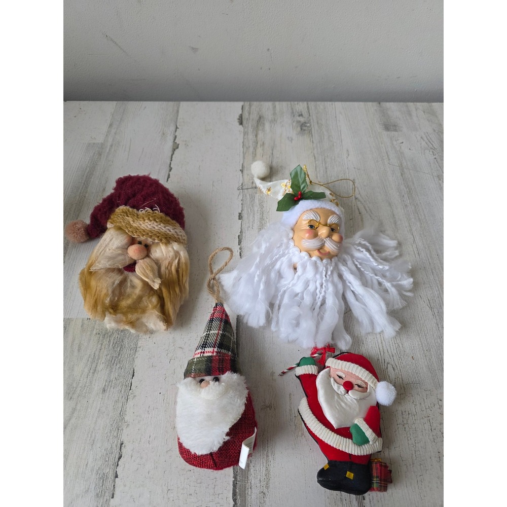 Vintage plush Santa Victorian ornament gnome plaid Xmas set